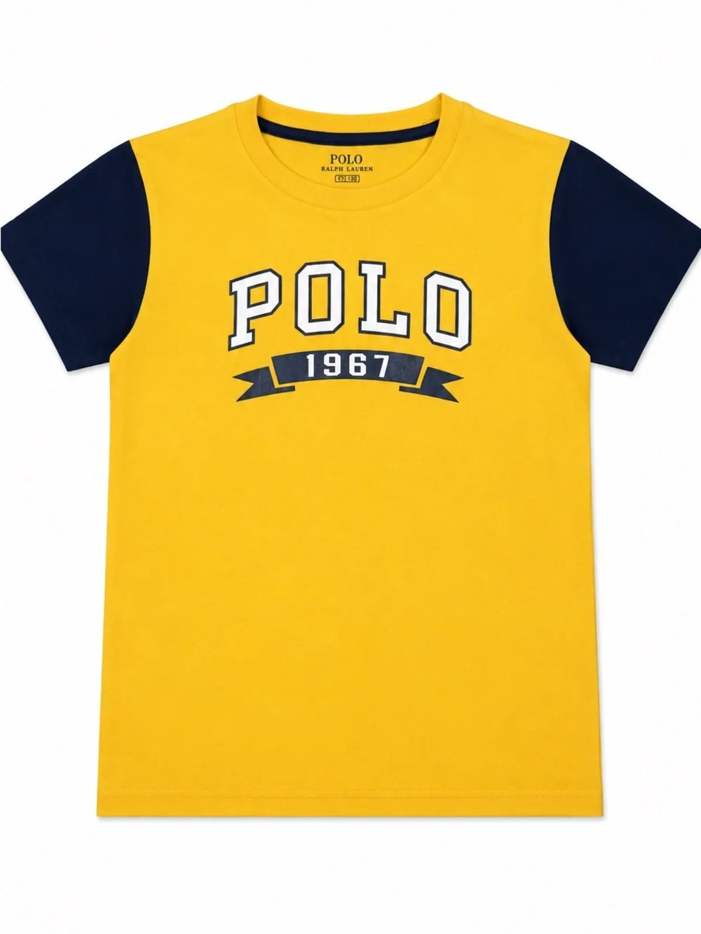 Ralph Lauren Yellow Tee with Navy Sleeves & Front POLO 1967 Graphic